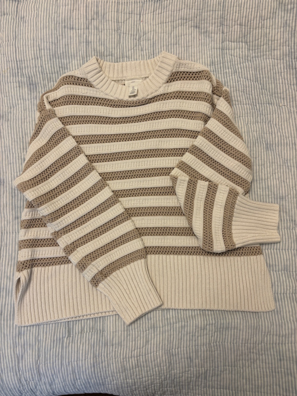 H&M Striped Crewneck Sweater in Cream and Tan